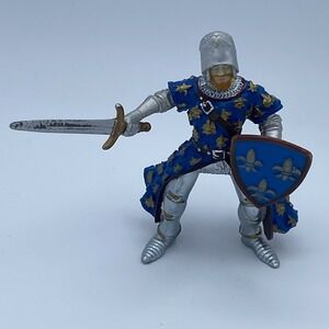 Papo 2005 Medieval Knight Blue Gold Fleur-de-lis Armored Figure‎ Cake Topper